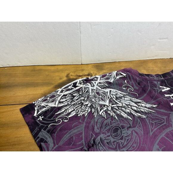 Affliction L Large Womens Short Sleeve T Shirt Graphic Tee Wings Cross USA - Picture 11 of 12